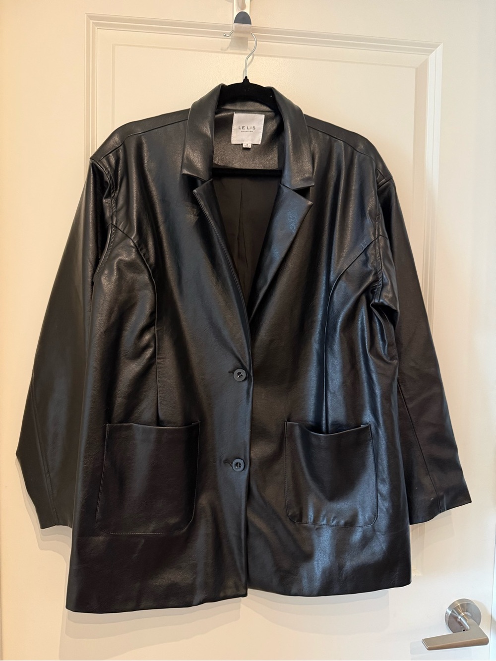 Le Lis Black Faux Leather Relaxed Blazer Jacket